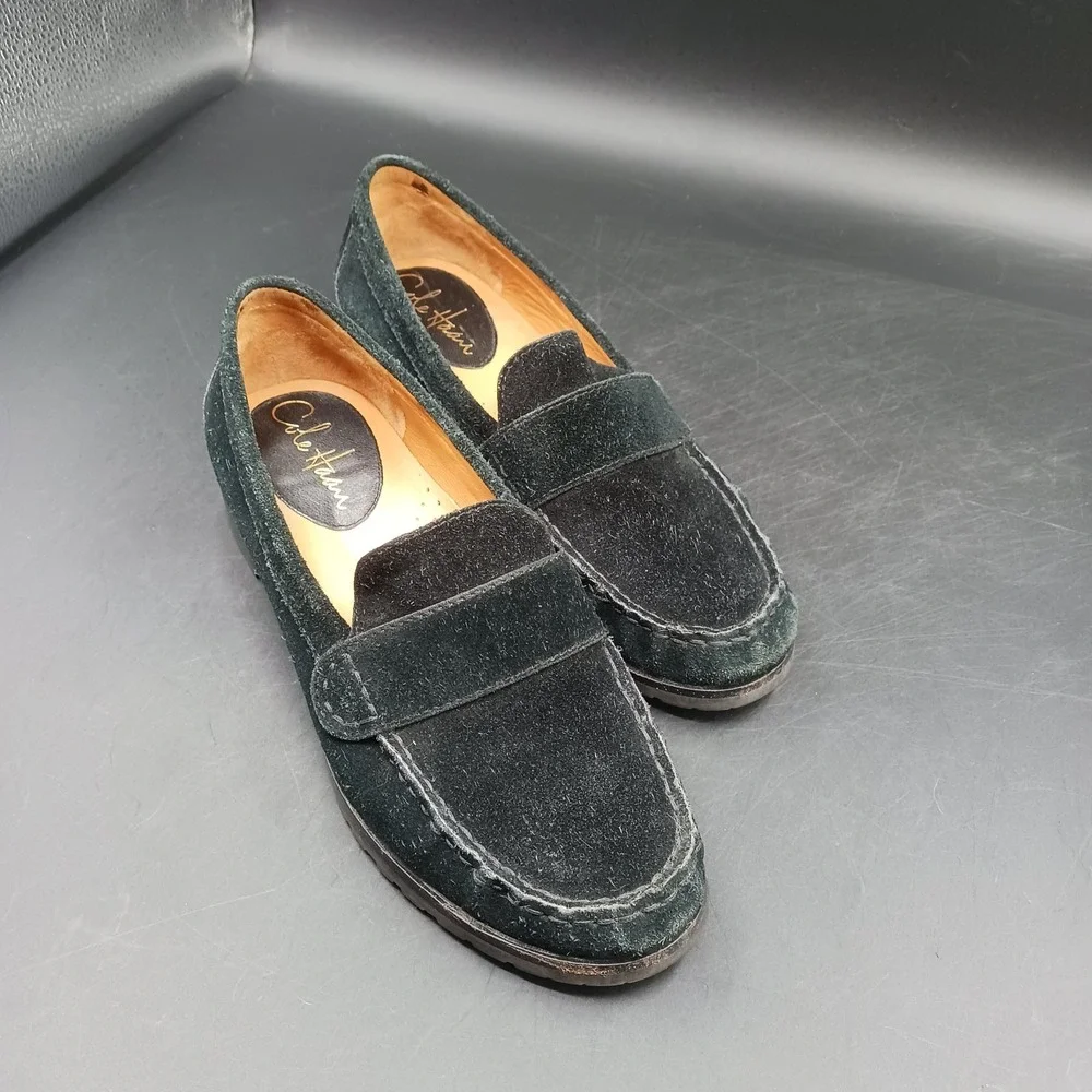 Cole Haan Nike Air Hilary Moc Black Suede Loafers Women US 6B Preppy Goth D29121